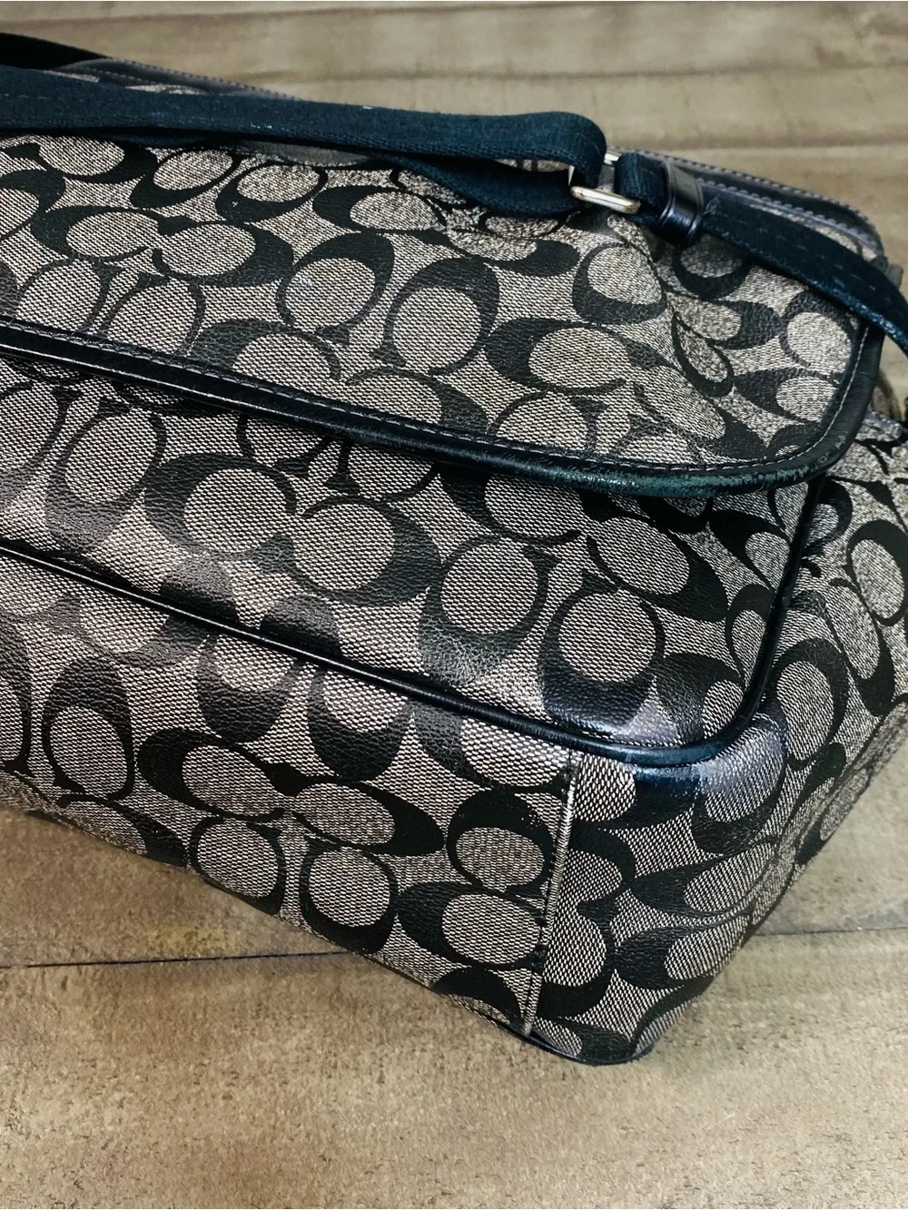 Coach Signature Coated Canvas Baby Diaper Messenger Bag Black Gray F18373